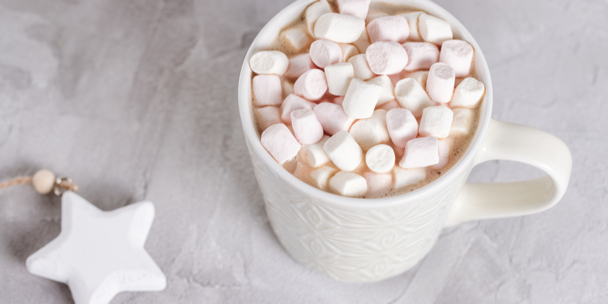 Cup of hot chocolate with marshmallows on top