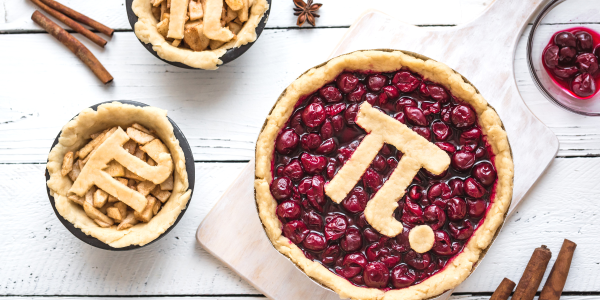 Different pies with the Greek symbol of Pi on them